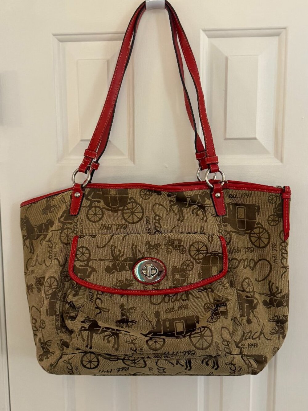 Coach Heritage Horse & Carriage Tote F10856 Red Brown Y2K